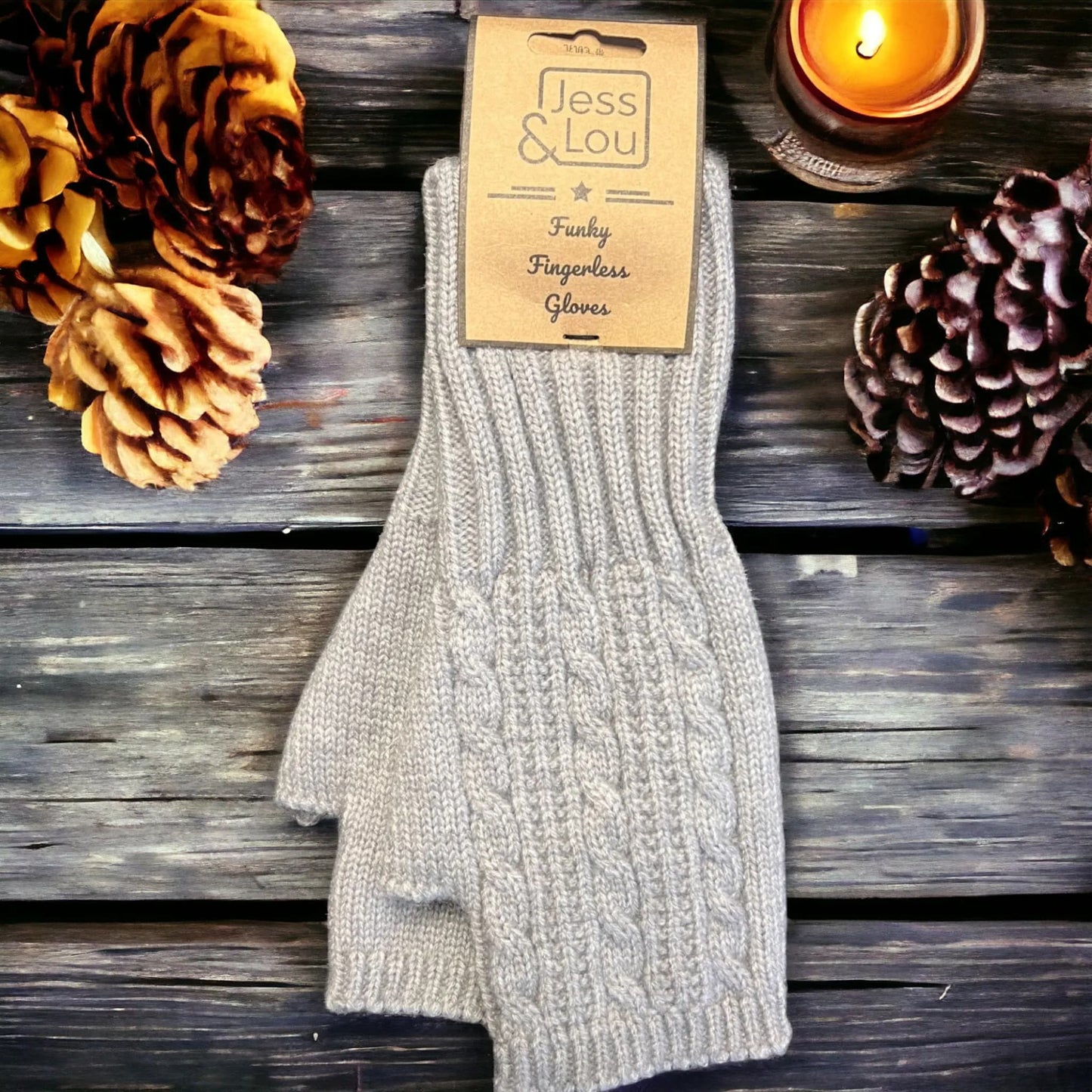 Jess & Lou - Grey Cosy Cable Knit Fingerless Gloves