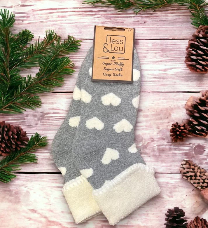 Jess & Lou - Grey Love Heart Cosy Cuff Socks