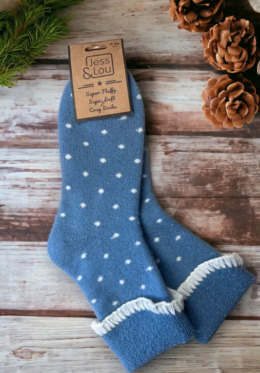 Jess & Lou - Dotty Cosy Cuff Socks - Cornflower Blue