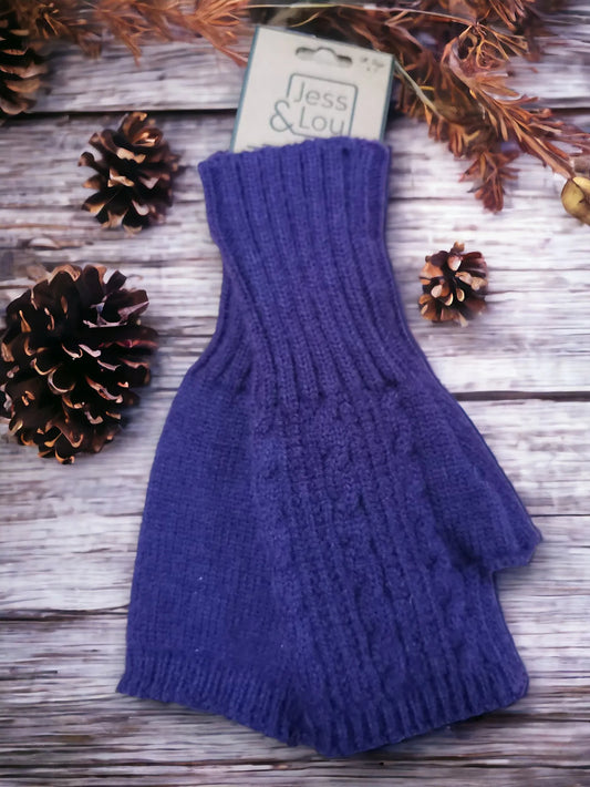 Jess & Lou - Navy Cable Knit Fingerless Gloves & Wrist Warmers