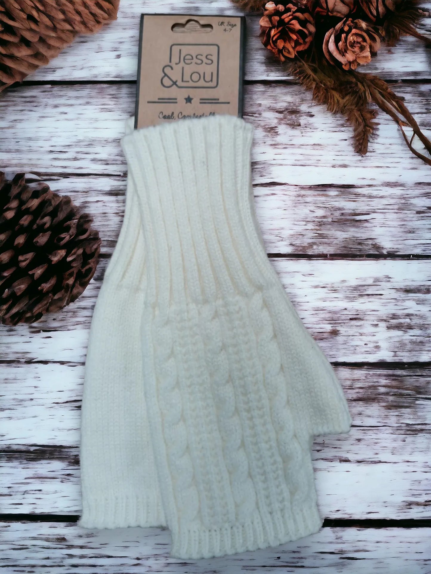 Jess & Lou - Cream Cosy Cable Knit Fingerless Gloves