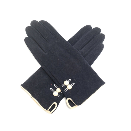 Navy With Cream Button Detail Gloves