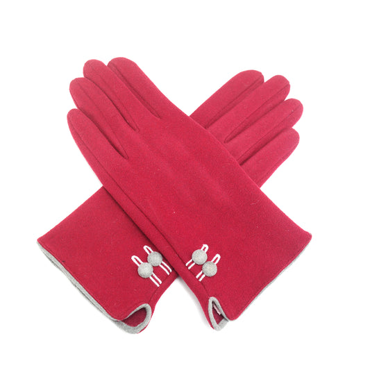 Red With Grey Button Detail Gloves