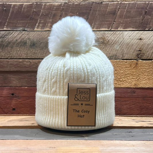 Jess & Lou - Cream Cable Knit Bobble Hat