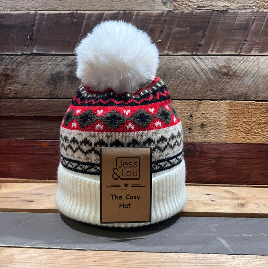 Jess & Lou - Cream Nordic Cosy Knit Bobble Hat