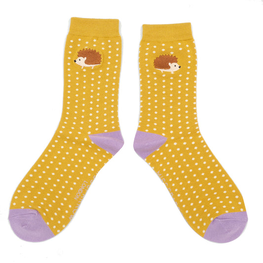 Miss Sparrow - Embroidered Hedgehog Socks - Yellow