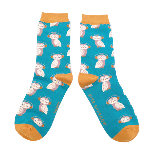 Miss Sparrow - Funky Owls Socks - Teal