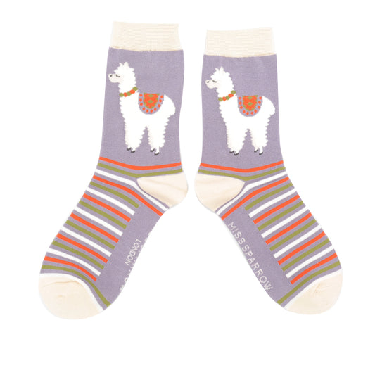 Miss Sparrow - Llama Stripes Socks - Lavender