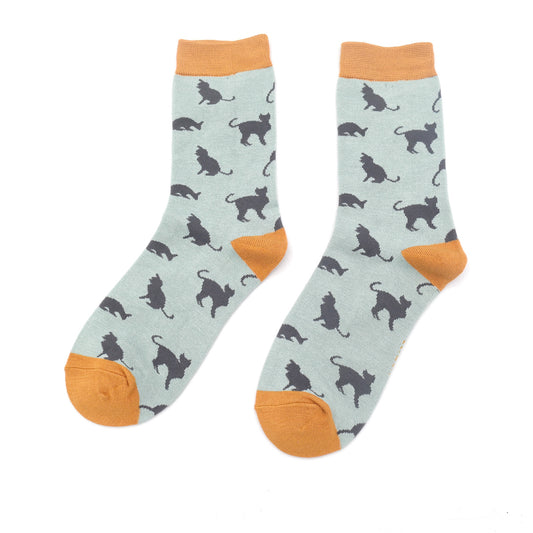 Miss Sparrow -  Cats Socks - Duck Egg