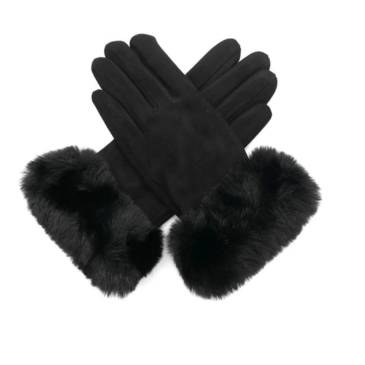 Miss Sparrow - Faux Suede & Fur Gloves - Black