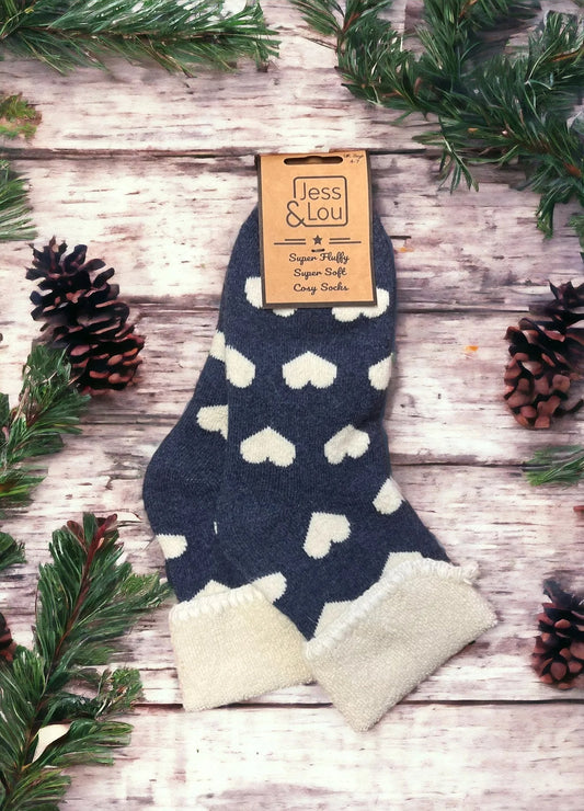 Jess & Lou - Heart Cosy Cuff Socks - Navy