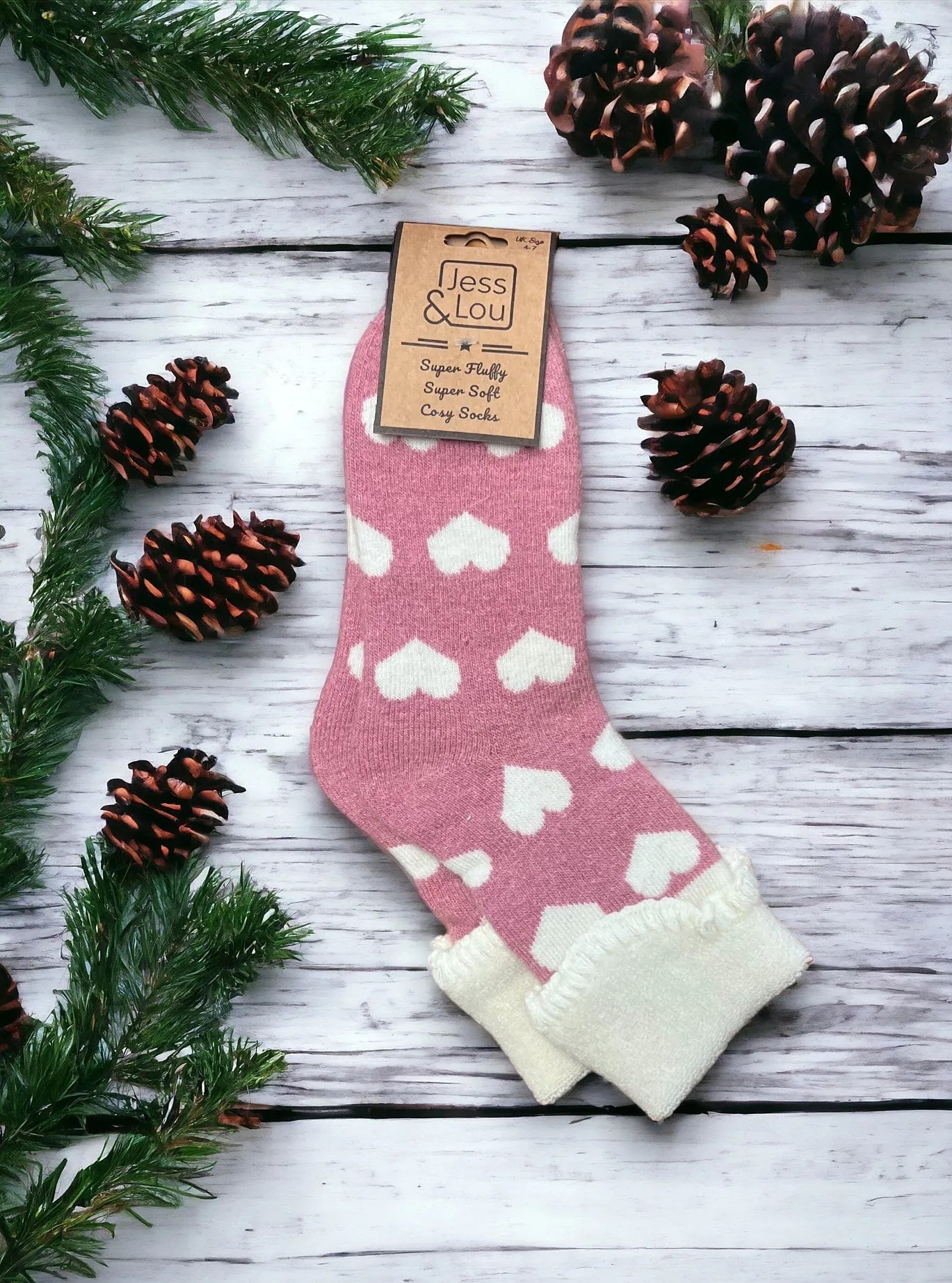 Jess & Lou - Pink Heart Cosy Cuff Socks