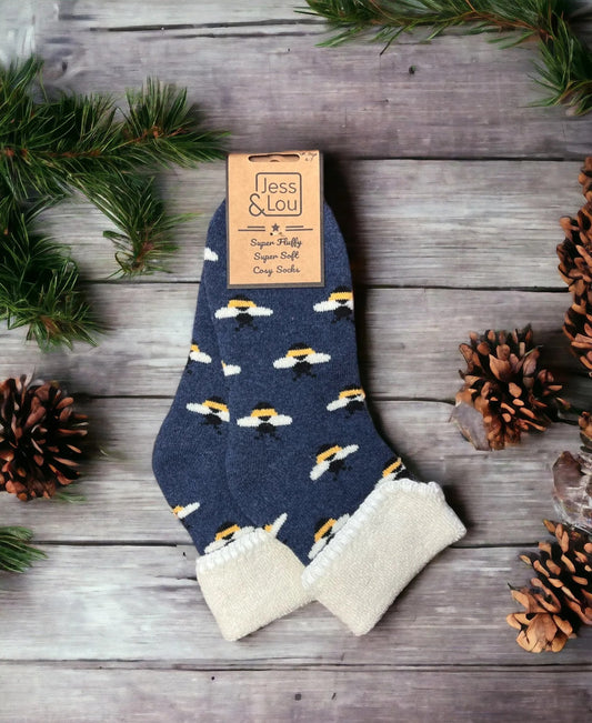 Jess & Lou - Bees Cosy Cuff Socks - Navy