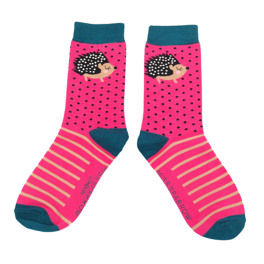 Miss Sparrow - Hedgehogs Socks - Hot Pink