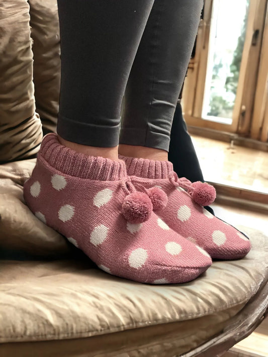 Jess & Lou - Pink With White Hearts Super Cosy Slipper Socks